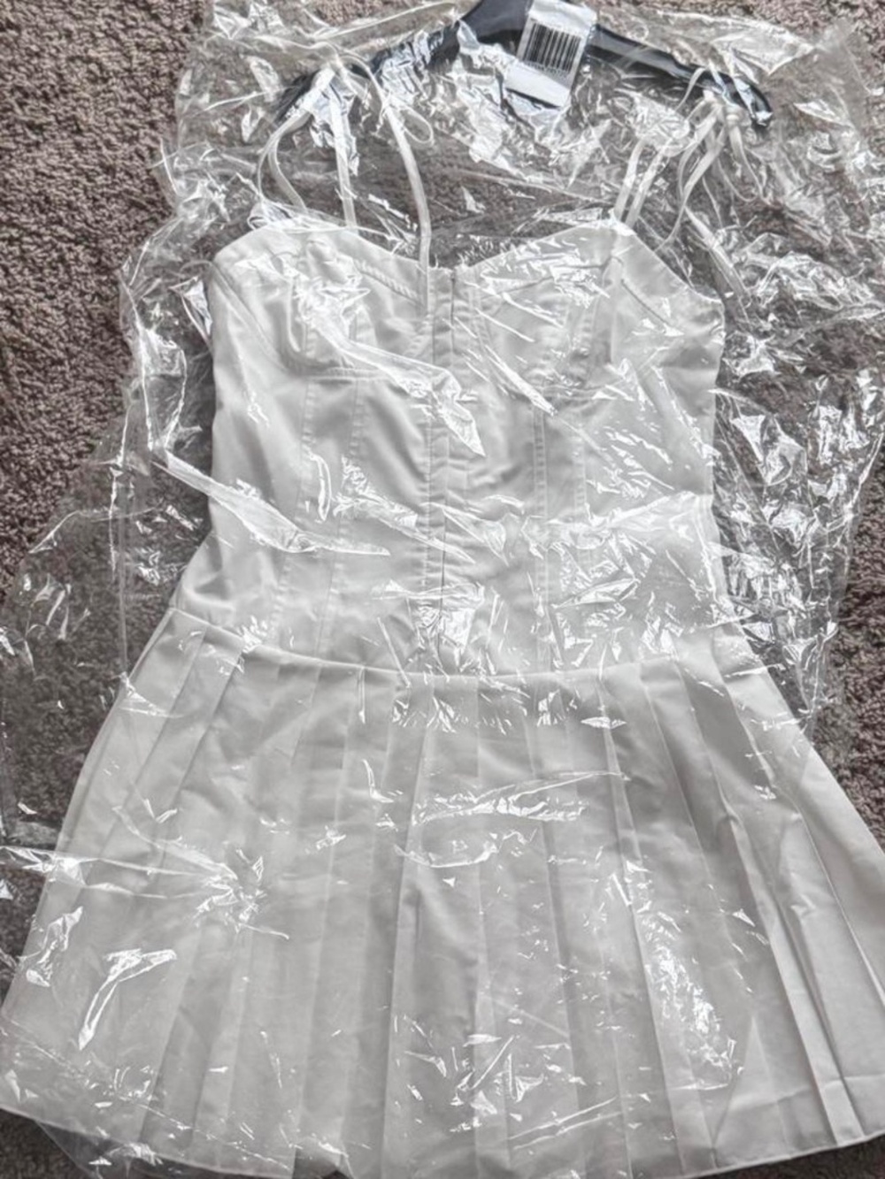 Mango White Corset Detail Pleated Mini Dress US 4 NWT